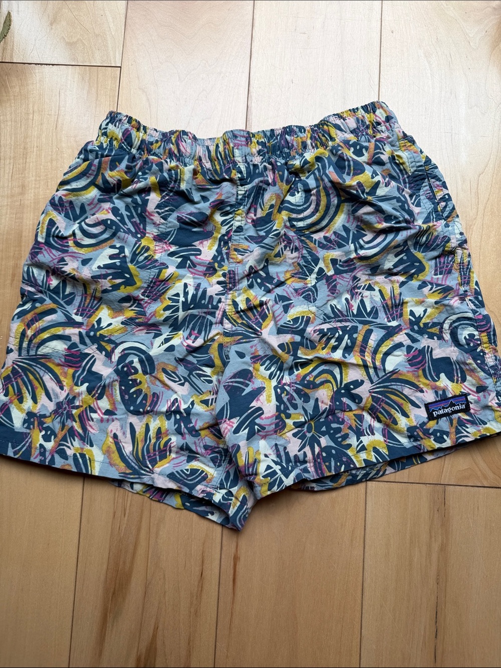 Patagonia Women's Tropical Print Elastic-Waist Shorts — Blue, Yellow, Pink